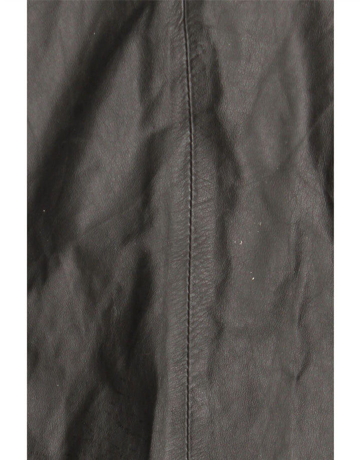 Винтажное женское кожаное пальто с капюшоном IT 44 Medium Black Leather