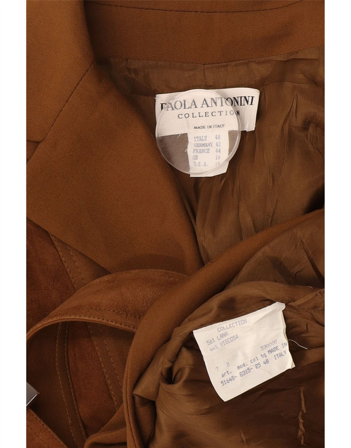 Женский пиджак Paola Antonini UK 16, большой, коричневый, шерстяной
