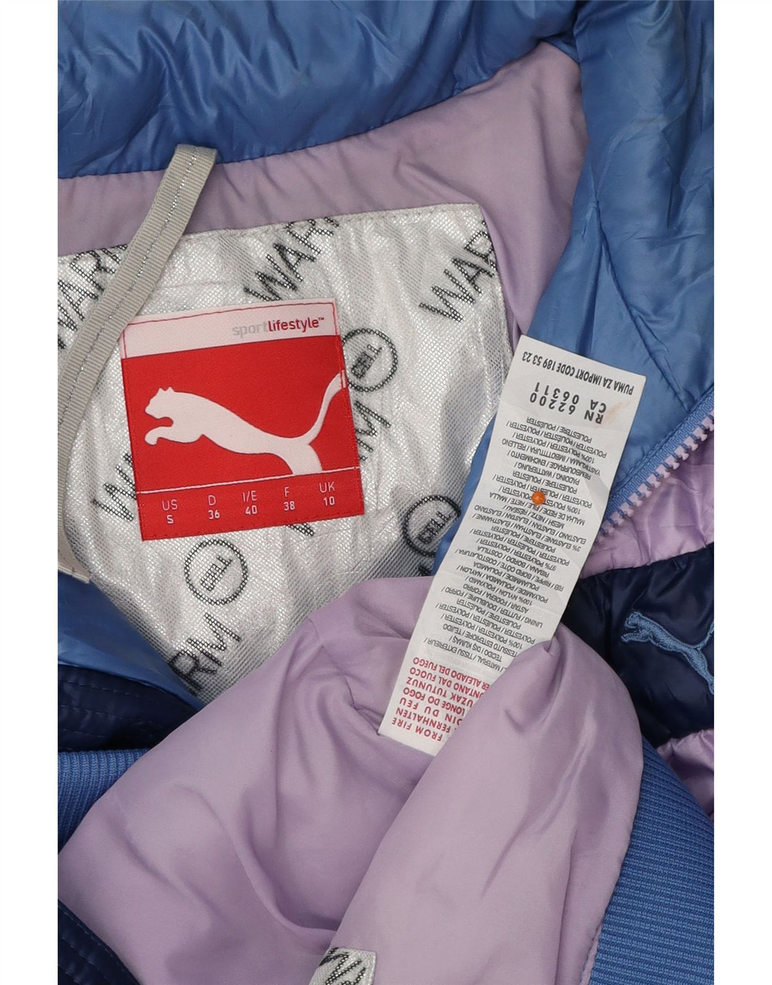 Женская стеганая куртка PUMA UK 10, маленькая синяя, полиэстер с цветными блоками