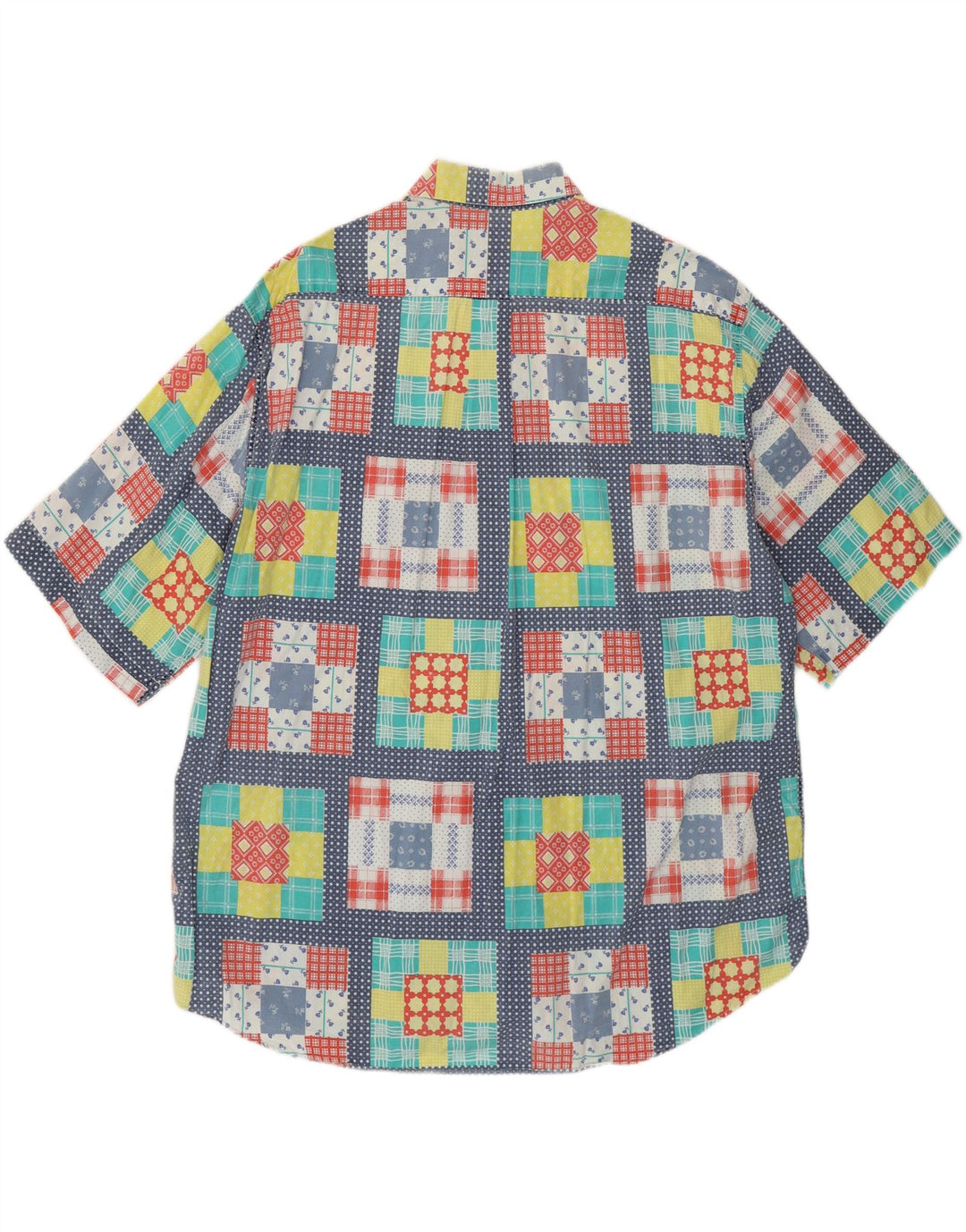 VINTAGE Мужская рубашка с коротким рукавом XL, разноцветный лоскутный хлопок