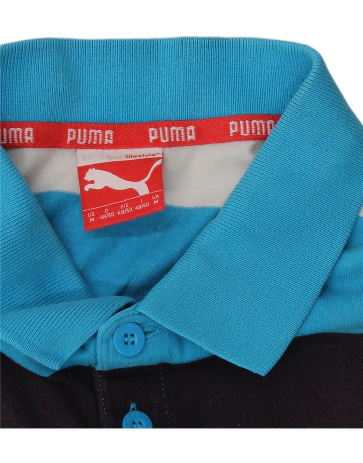 PUMA Mens Polo Shirt Medium Blue Striped Cotton Vintage Puma and Second-Hand Puma from Messina Hembry 