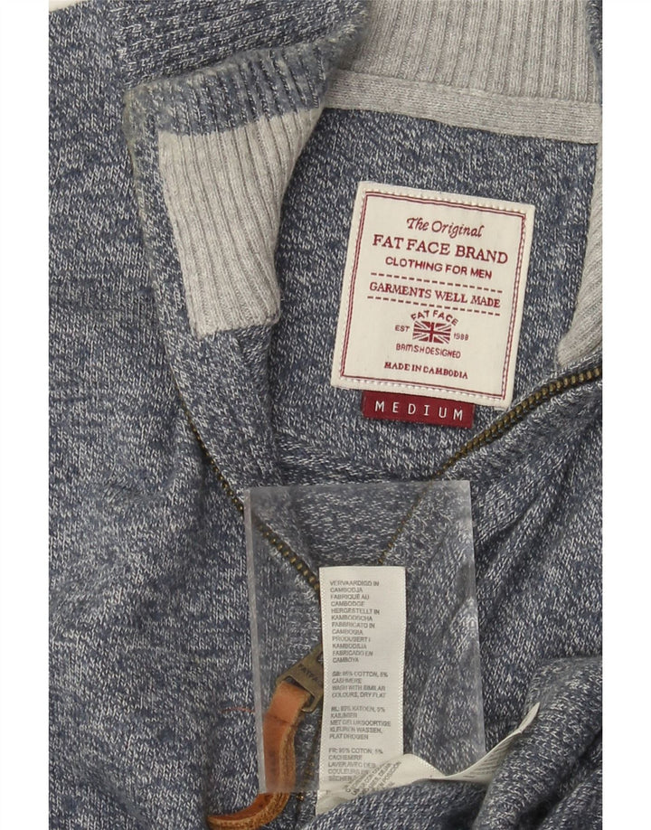 Мужской джемпер с воротником на молнии для толстого лица, классический хлопковый свитер среднего синего цвета в крапинку