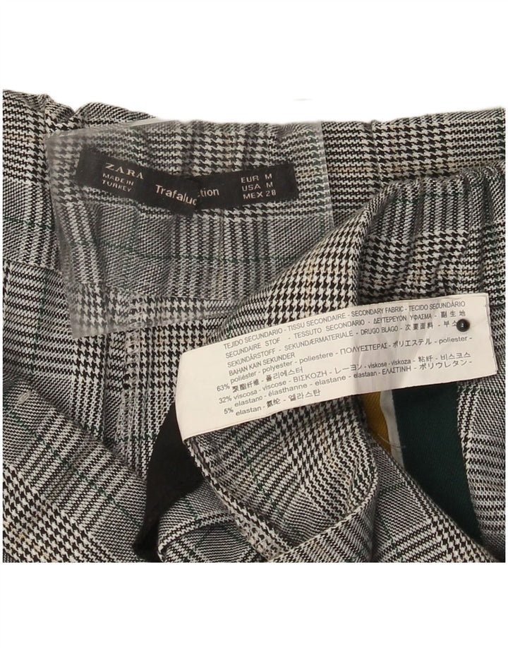 ZARA Женские прямые повседневные брюки среднего размера W28 L27, серые клетчатые брюки из полиэстера