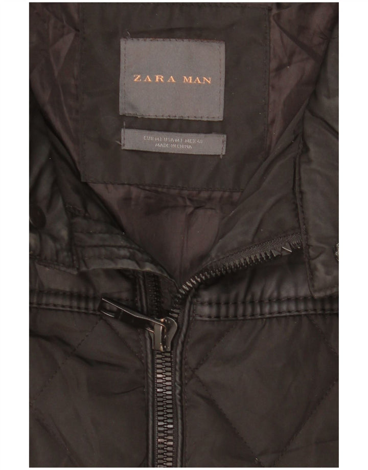 Мужская стеганая куртка с капюшоном ZARA UK 38, средний черный