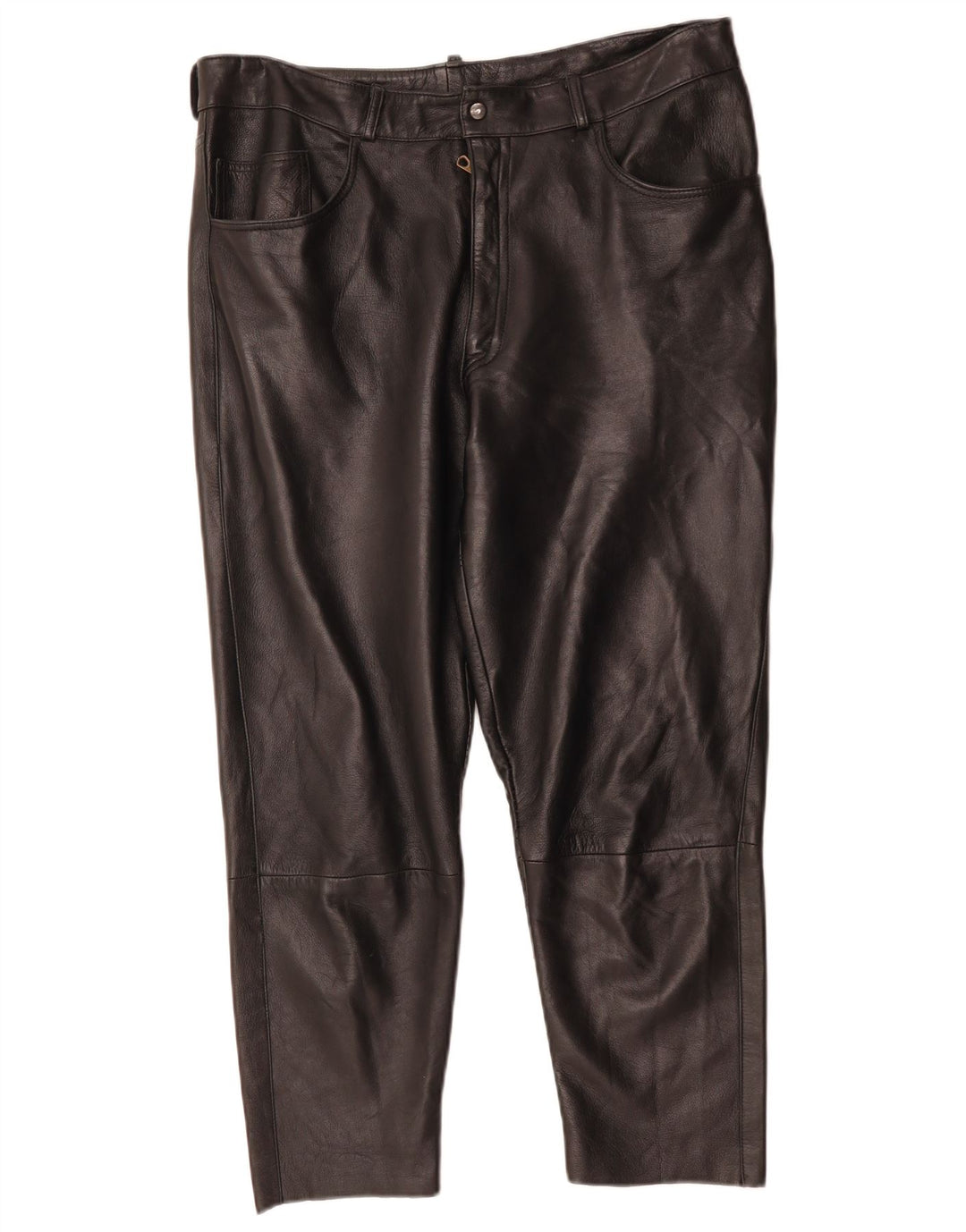 VINTAGE Мужские прямые кожаные укороченные брюки IT 48 Medium W34 L25 Черные