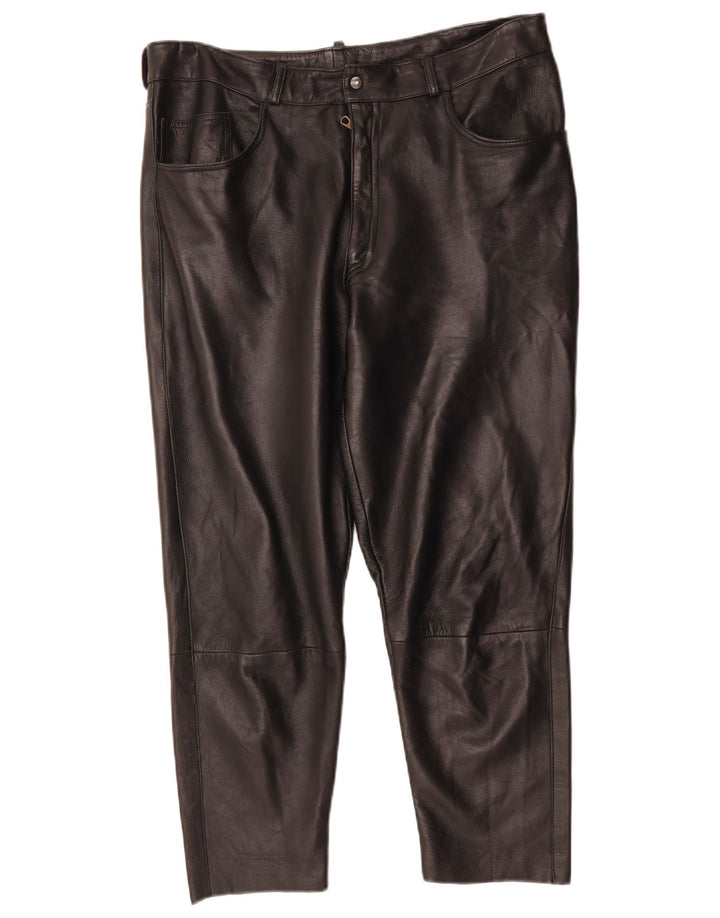 VINTAGE Мужские прямые кожаные укороченные брюки IT 48 Medium W34 L25 Черные