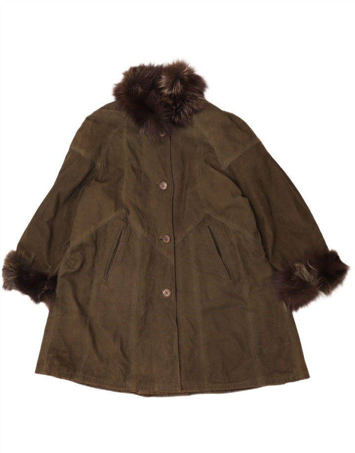 Talenti Женское кожаное пальто UK 18 XL из кожи цвета хаки
