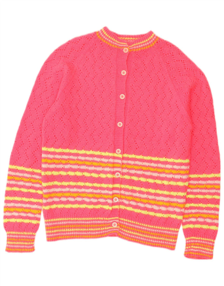 VINTAGE Womens Cardigan Sweater UK 14 Medium Pink Striped