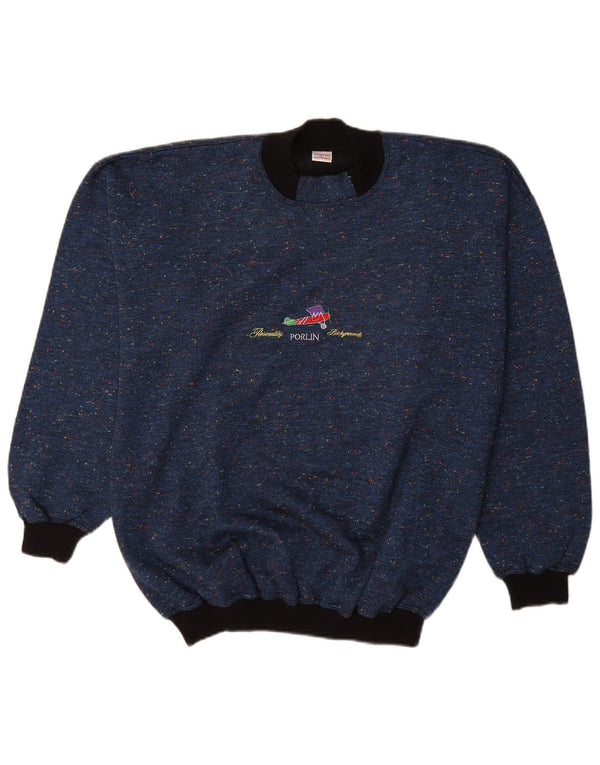 Винтажный мужской джемпер с высоким воротником IT 48, средний темно-синий в крапинку