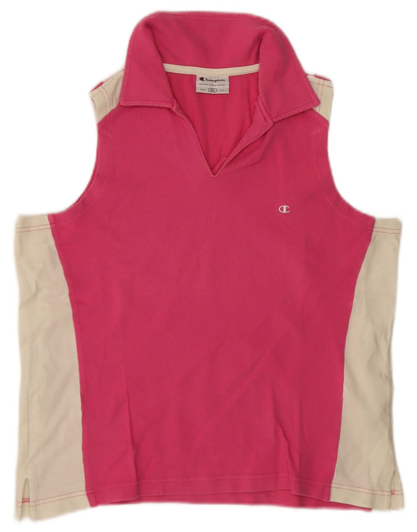 Женская укороченная рубашка-поло без рукавов Champion UK 18 XL, розовая хлопковая рубашка с цветными блоками