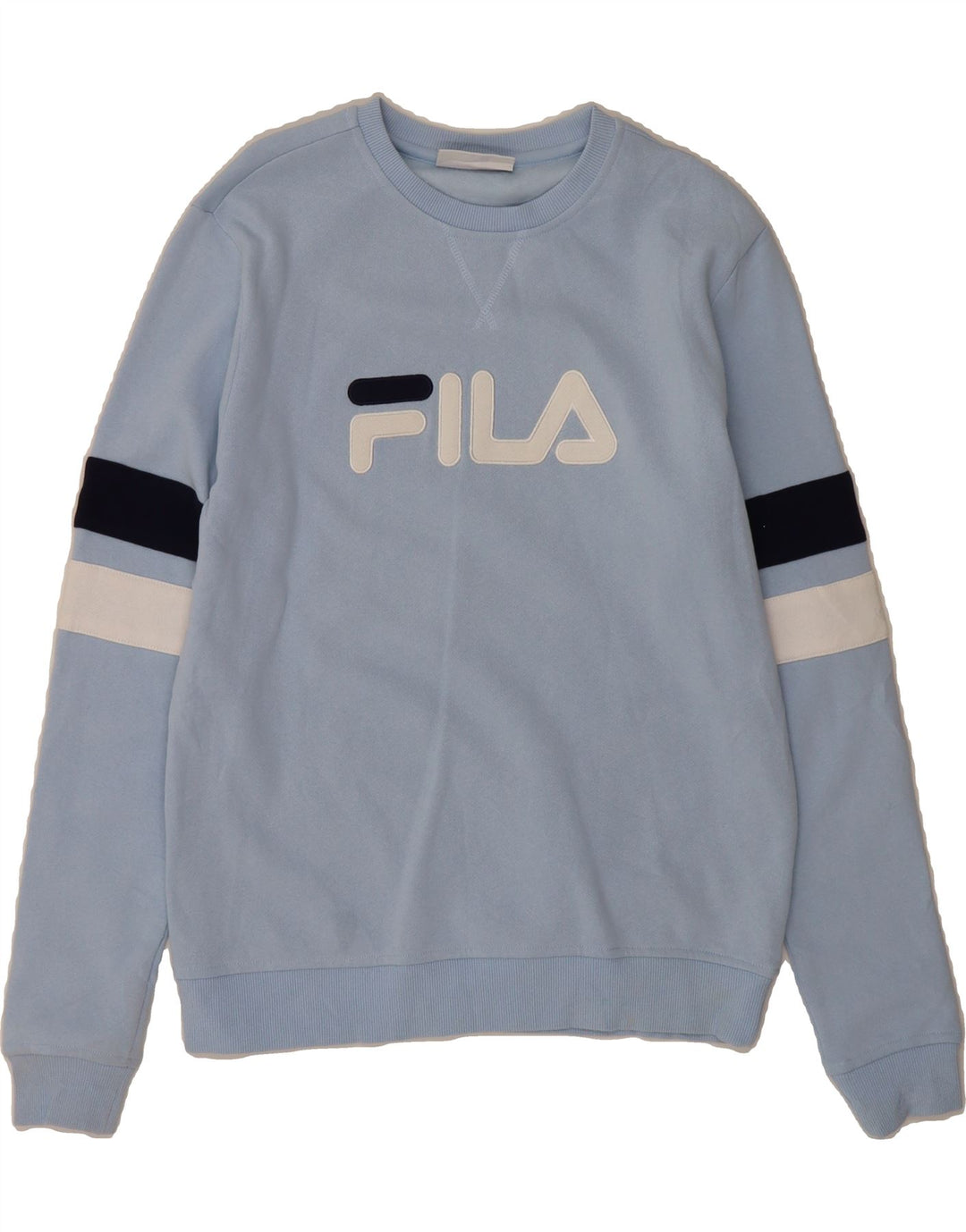 FILA Mens Graphic Sweatshirt Jumper Medium Blue Colourblock Cotton Vintage Fila and Second-Hand Fila from Messina Hembry 