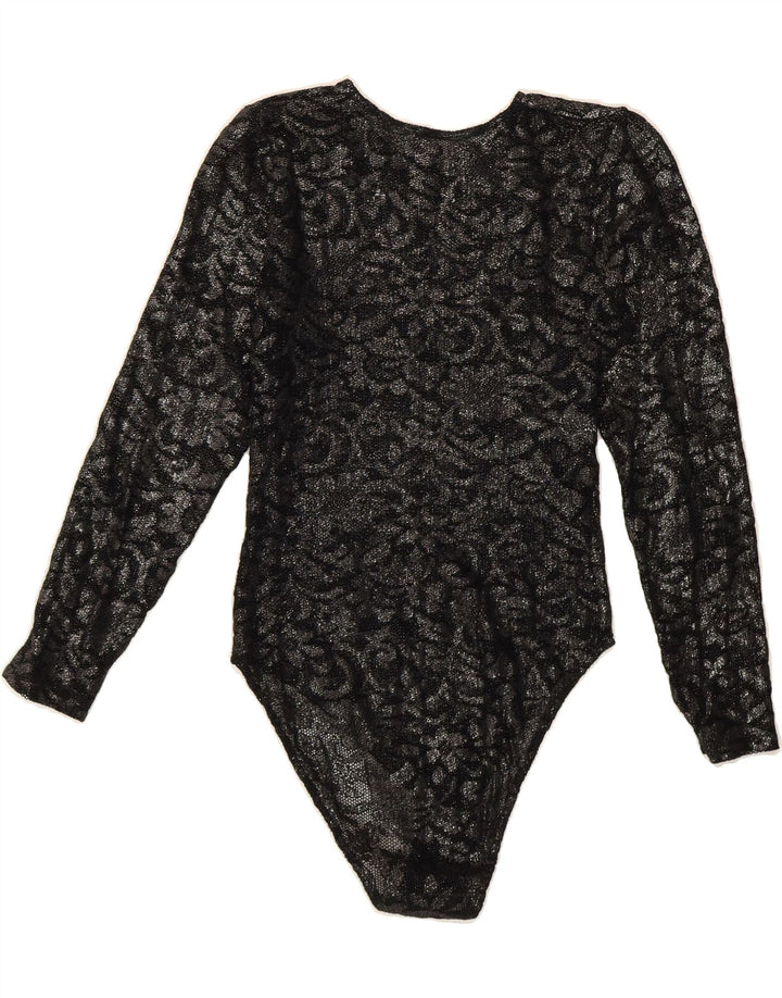 VINTAGE Womens Bodysuit UK 10 Small Black Paisley Vintage Vintage and Second-Hand Vintage from Messina Hembry 