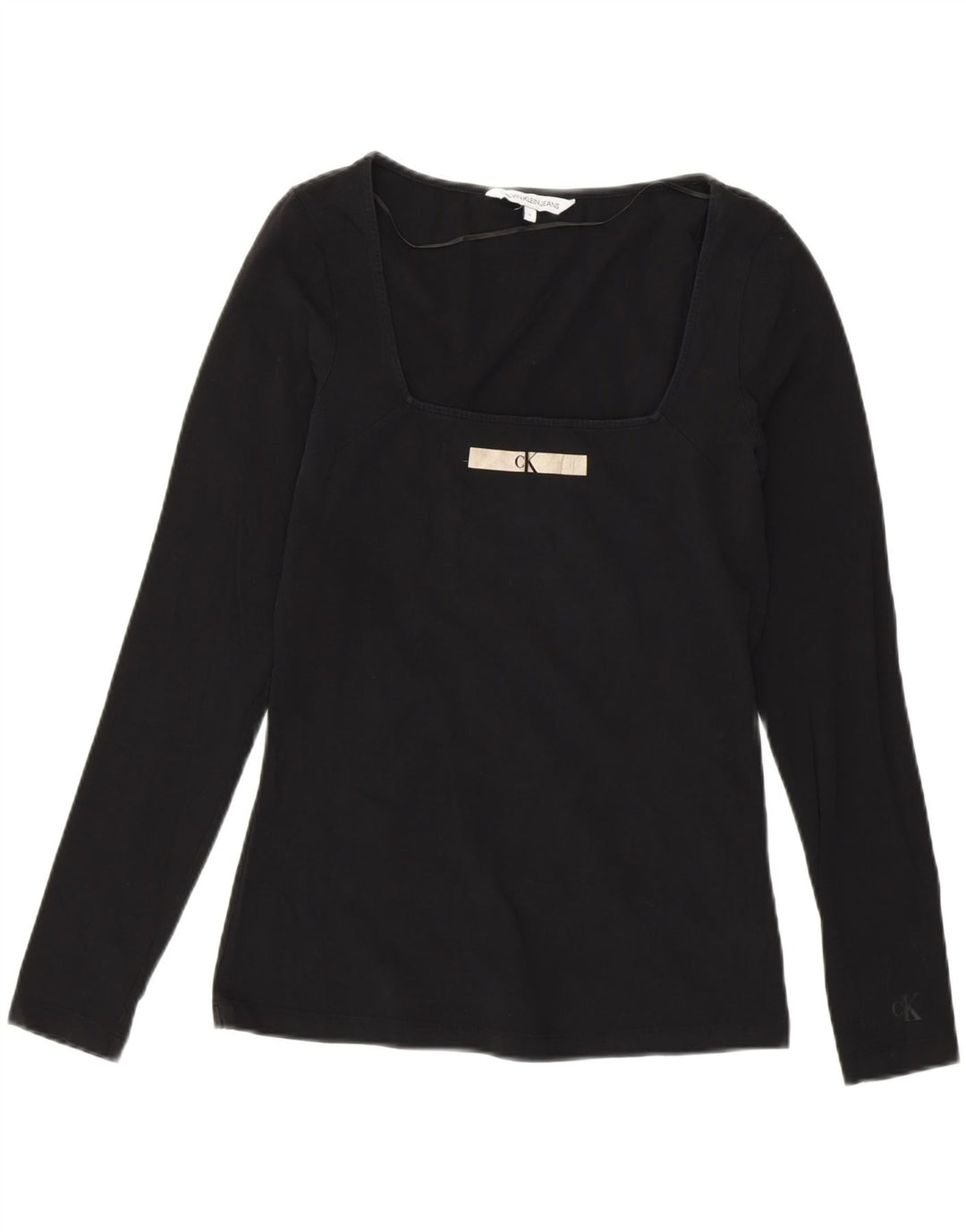Женский топ с рисунком Calvin Klein, длинный рукав, Великобритания 14, средний черный хлопок
