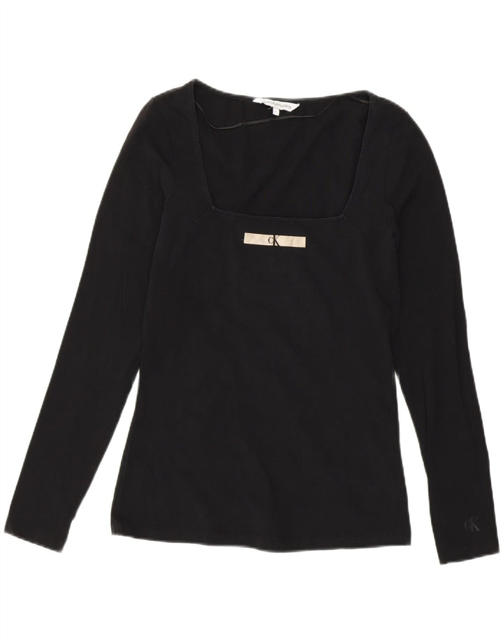 Женский топ с рисунком Calvin Klein, длинный рукав, Великобритания 14, средний черный хлопок