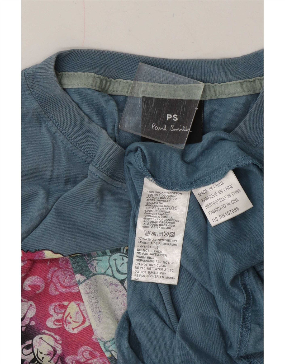 Мужская футболка с рисунком Paul Smith, хлопковый топ среднего синего цвета