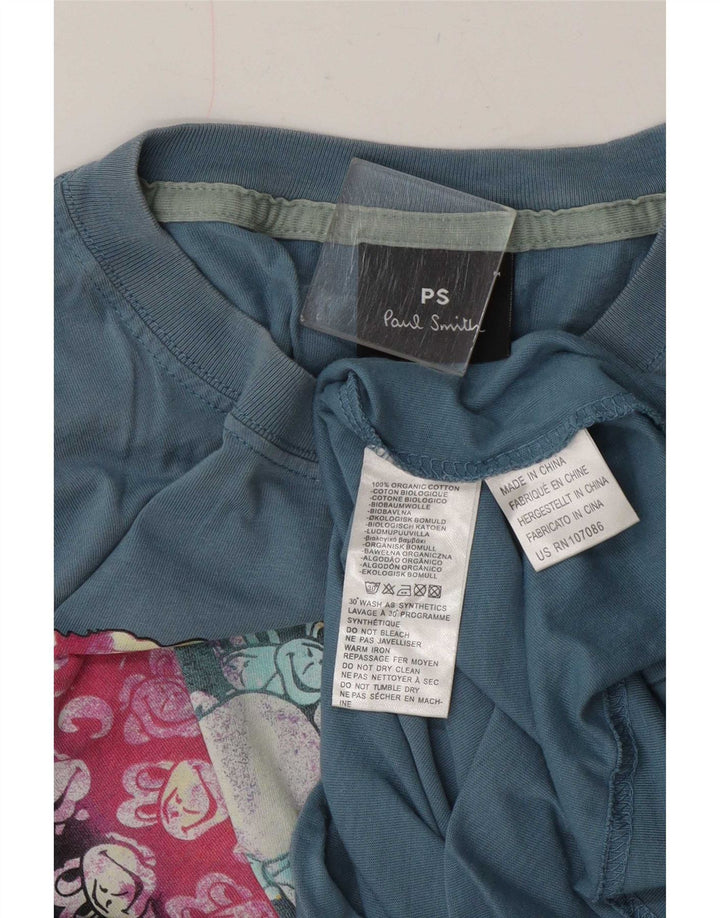Мужская футболка с рисунком Paul Smith, хлопковый топ среднего синего цвета