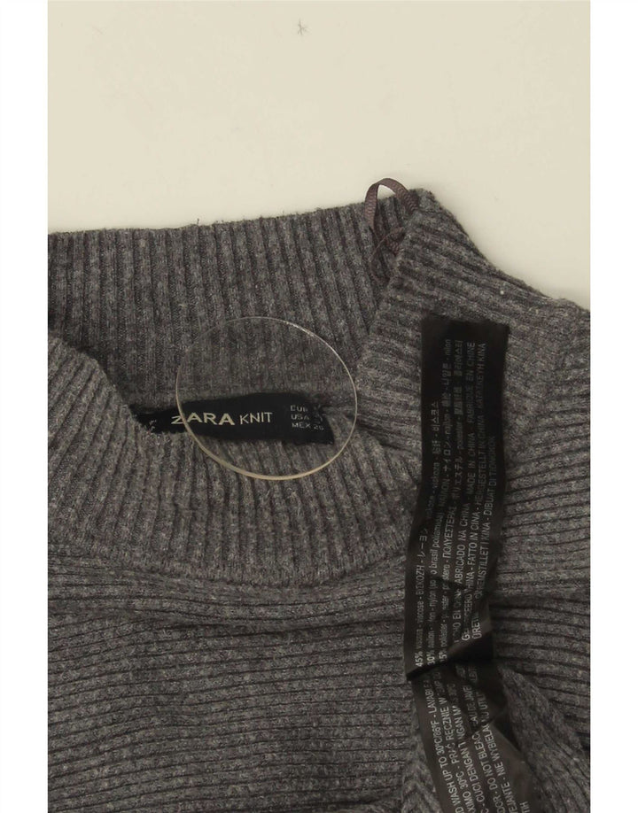 Женский укороченный джемпер с высоким воротником Zara, размер UK 10, маленький серый