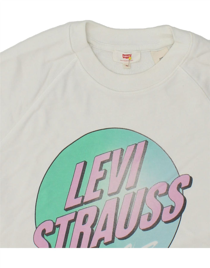 LEVI'S Womens Oversized Graphic Top Long Sleeve UK 6 XS White Cotton Vintage Levi's and Second-Hand Levi's from Messina Hembry 