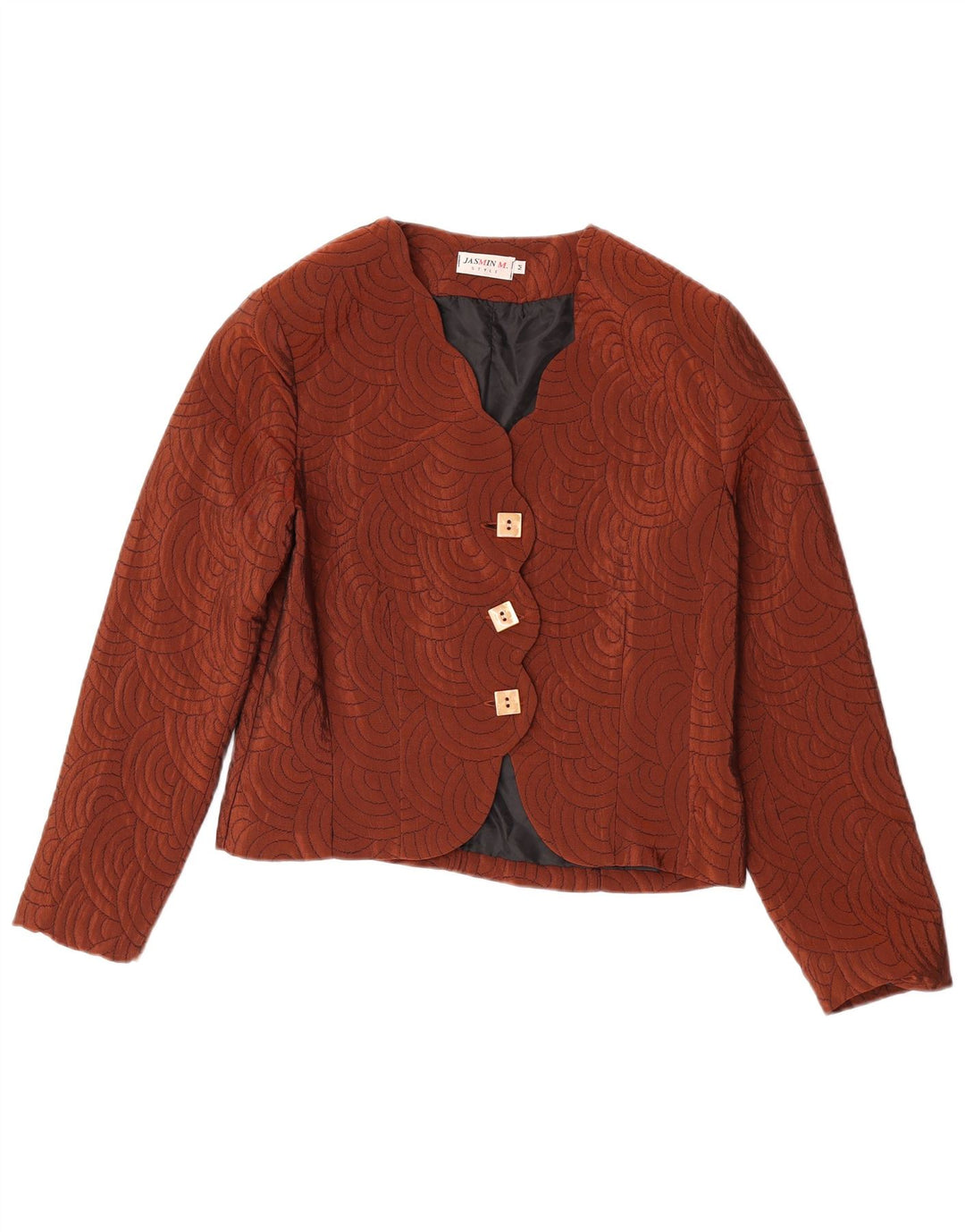 Винтажный женский пиджак на 3 пуговицах, Великобритания 14, средний коричневый ацетат с геометрическим рисунком