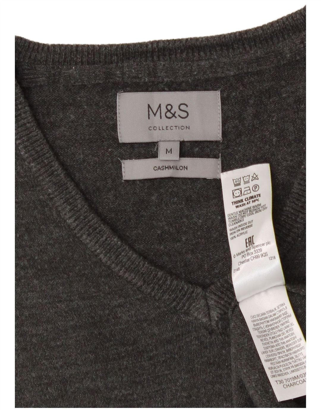 Мужской джемпер с v-образным вырезом Marks & Spencer, средний серый акрил