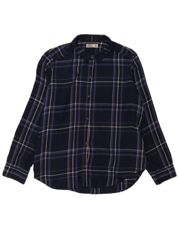 Женская фланелевая рубашка Hollister UK 18 XL, темно-синяя, хлопковая в клетку