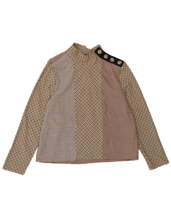 Женская блузка с длинным рукавом Zara UK 18 XL, коричневый полиэстер в мелкую клетку