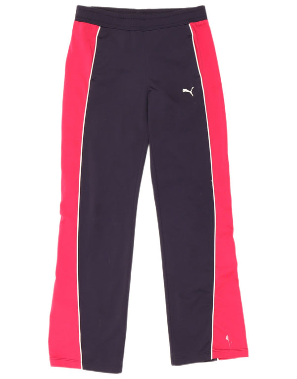 Широкие спортивные брюки Puma для девочек 11–12 лет, темно-синие с цветными блоками