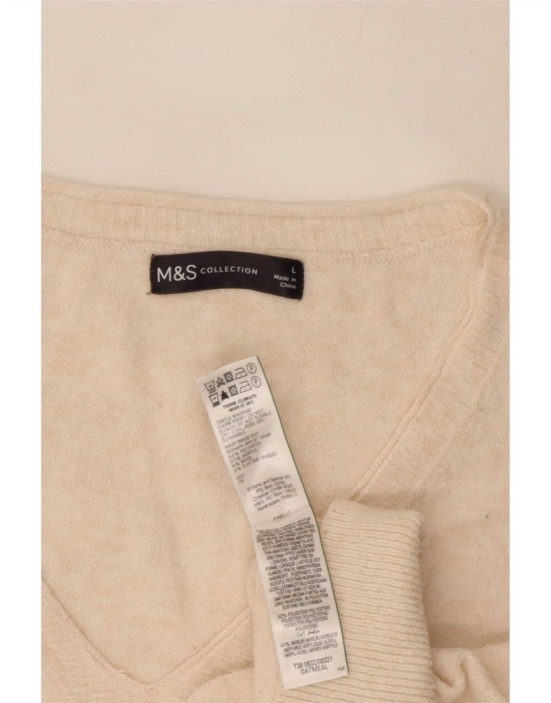 Женский свободный джемпер с v-образным вырезом Marks & Spencer UK 16, большой бежевый