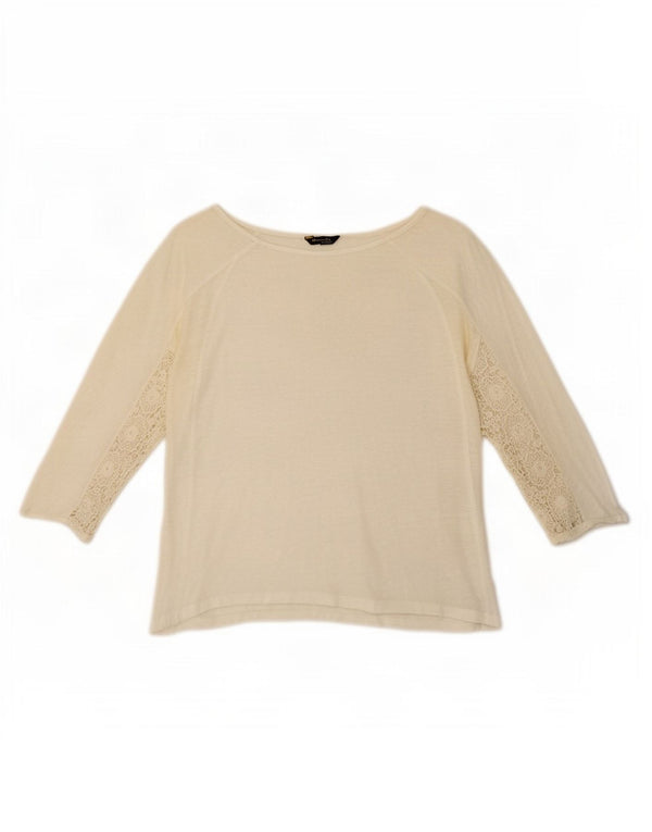 Женский укороченный топ Massimo Dutti с рукавом 3/4 UK 14, средний белый с цветочным принтом