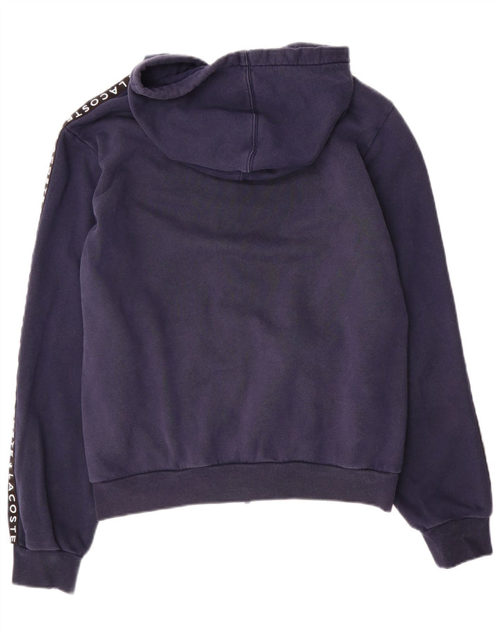 Мужской свитер с капюшоном и молнией с графическим рисунком Lacoste, размер 3, маленький, темно-синий, с цветными блоками