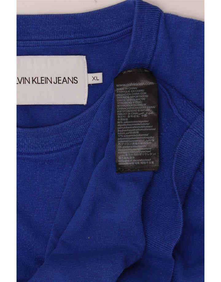 CALVIN KLEIN JEANS Мужской джемпер с круглым вырезом, свитер XL, синий хлопок