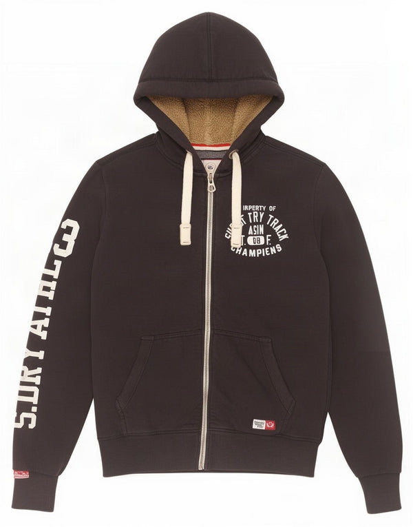 Superdry Мужской свитер с капюшоном и молнией с графическим рисунком, средний темно-синий, хлопок