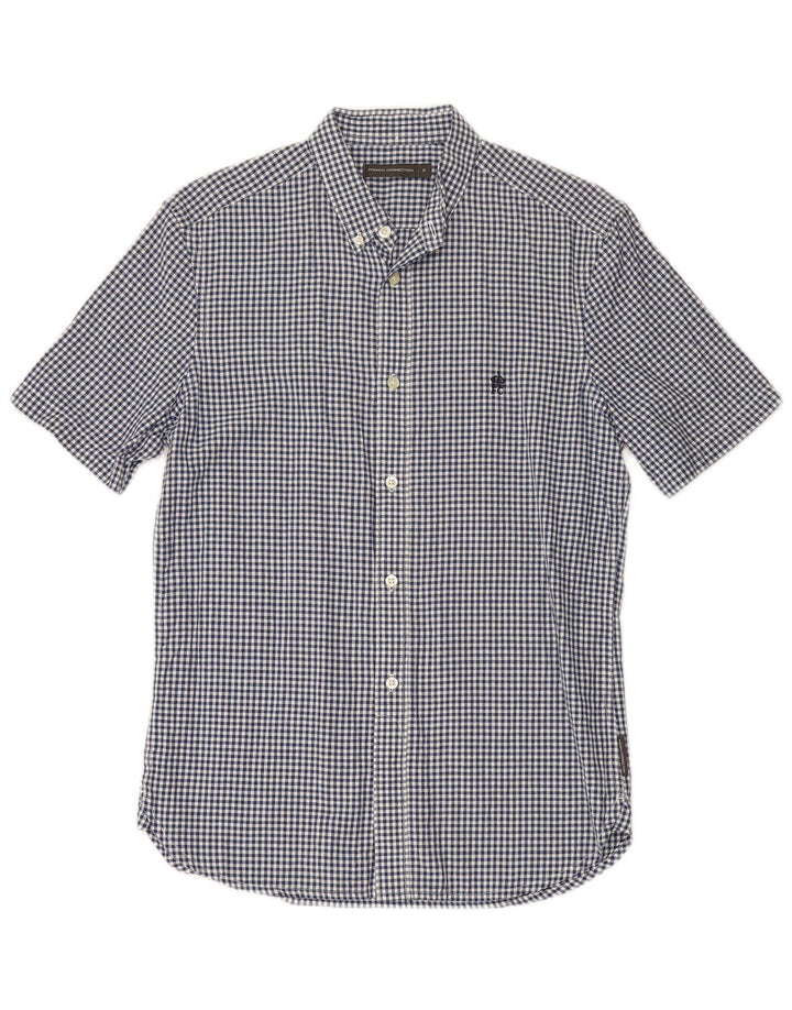 FRENCH CONNECTION Mens Short Sleeve Shirt Small Blue Gingham Cotton