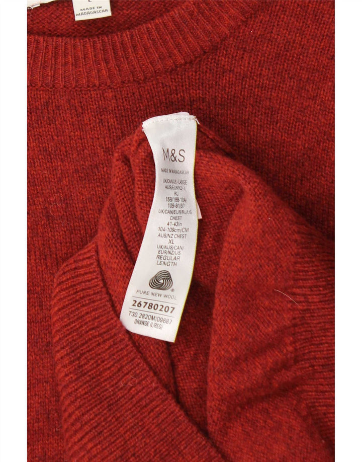 Мужской джемпер с вырезом лодочкой Marks & Spencer, большой оранжевый шерстяной свитер