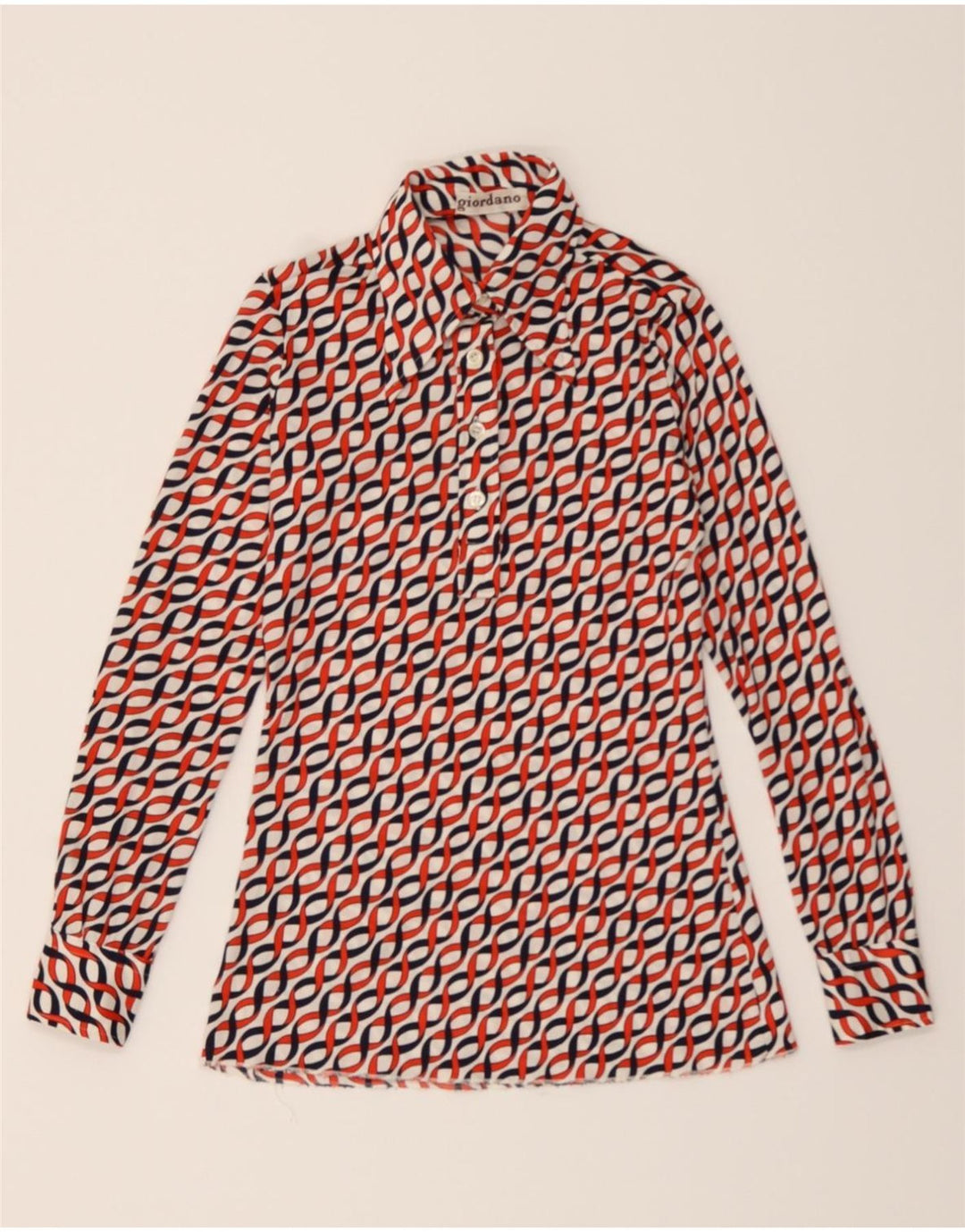 GIORDANO Womens Abstract Pattern Pullover Shirt UK 8 Small Red Vintage Giordano and Second-Hand Giordano from Messina Hembry 