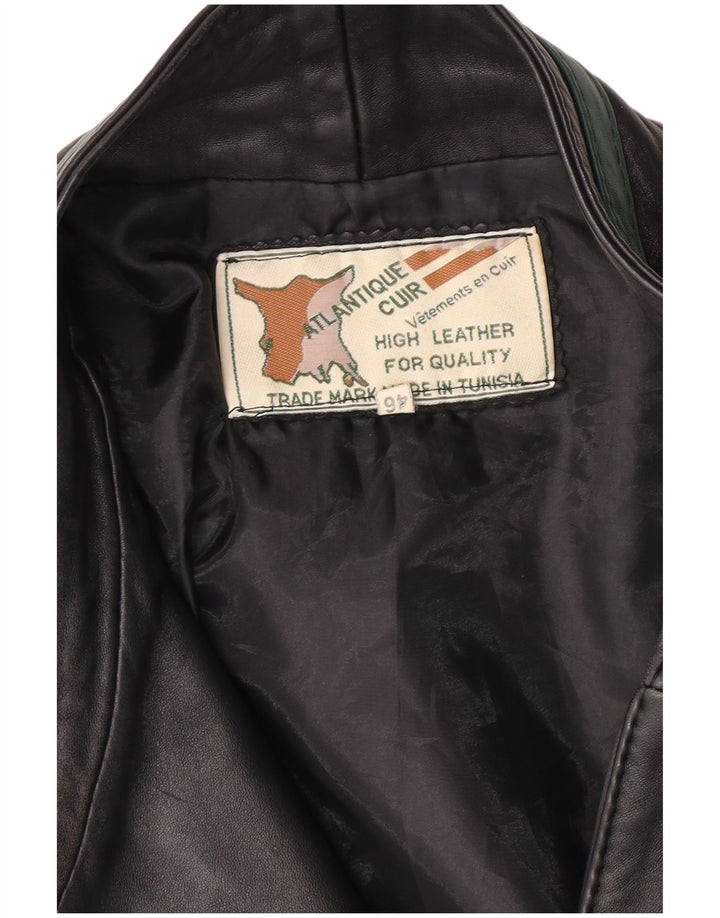 Винтажная женская кожаная куртка свободного кроя EU 46 XL, черная кожа с цветными блоками