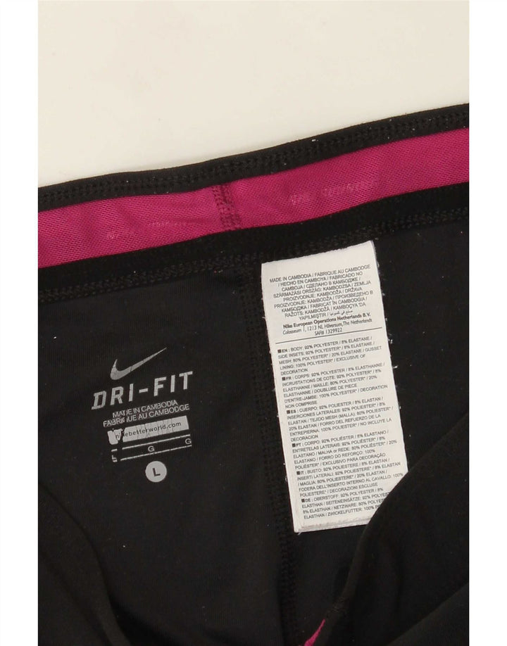 Женские леггинсы-капри Nike Dri Fit UK 14, большие черные полиэстер с цветными блоками