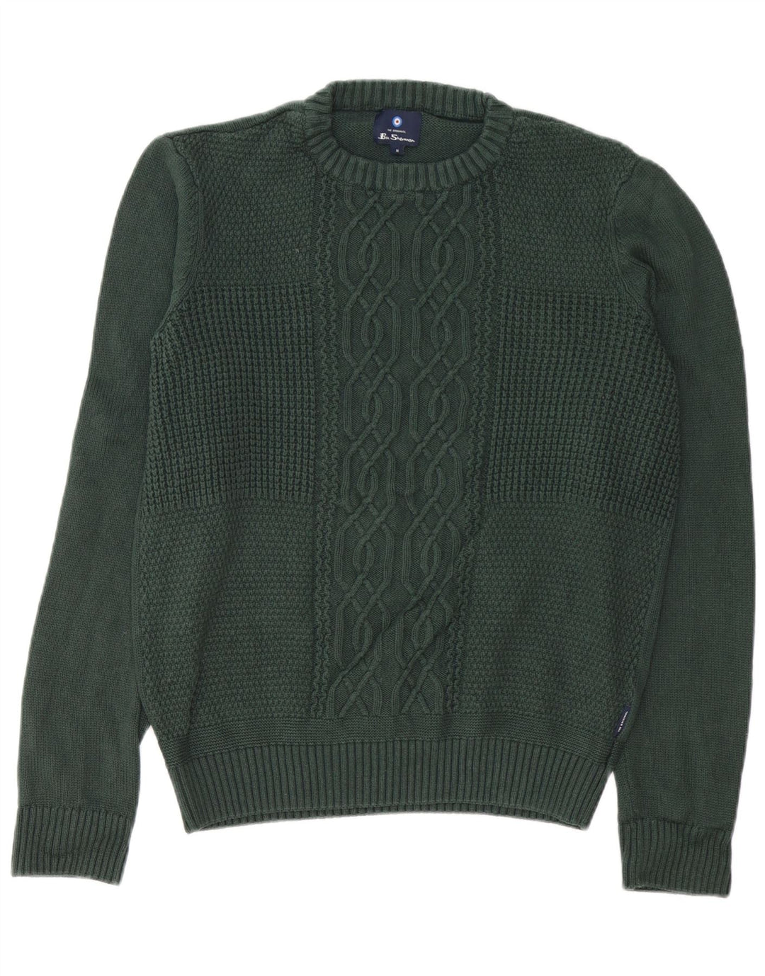 Мужской джемпер с круглым вырезом Ben Sherman, средний зеленый хлопковый свитер