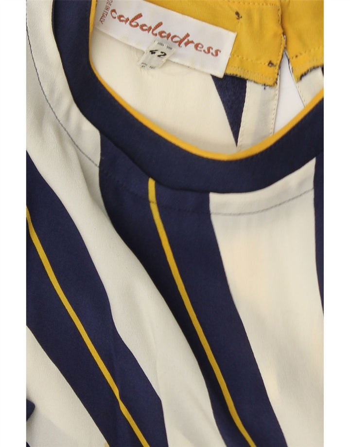 ВИНТАЖНОЕ женское платье А-силуэта с длинным рукавом IT 42, средний темно-синий в полоску