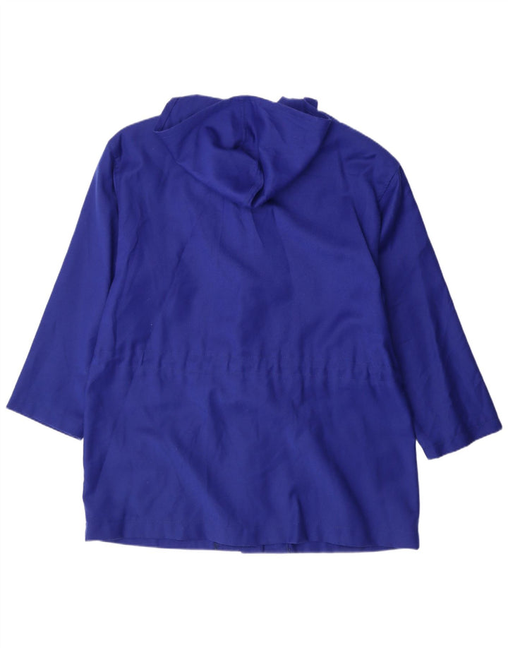 VINTAGE Womens Hooded Overcoat UK 14 Large Blue Virgin Wool