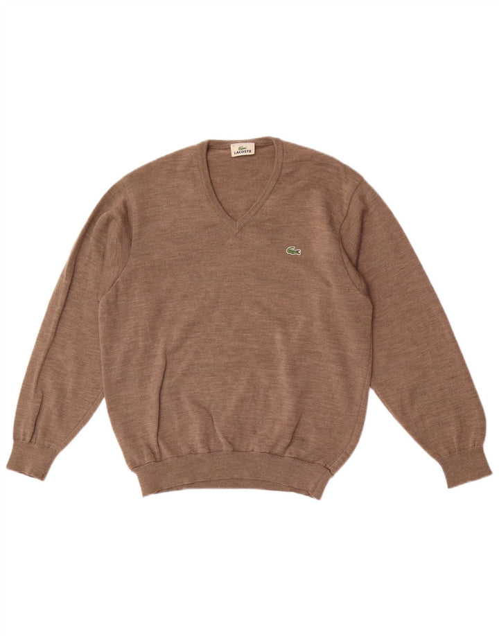 Мужской джемпер с v-образным вырезом Lacoste, размер 3, маленький, коричневый, новая шерсть