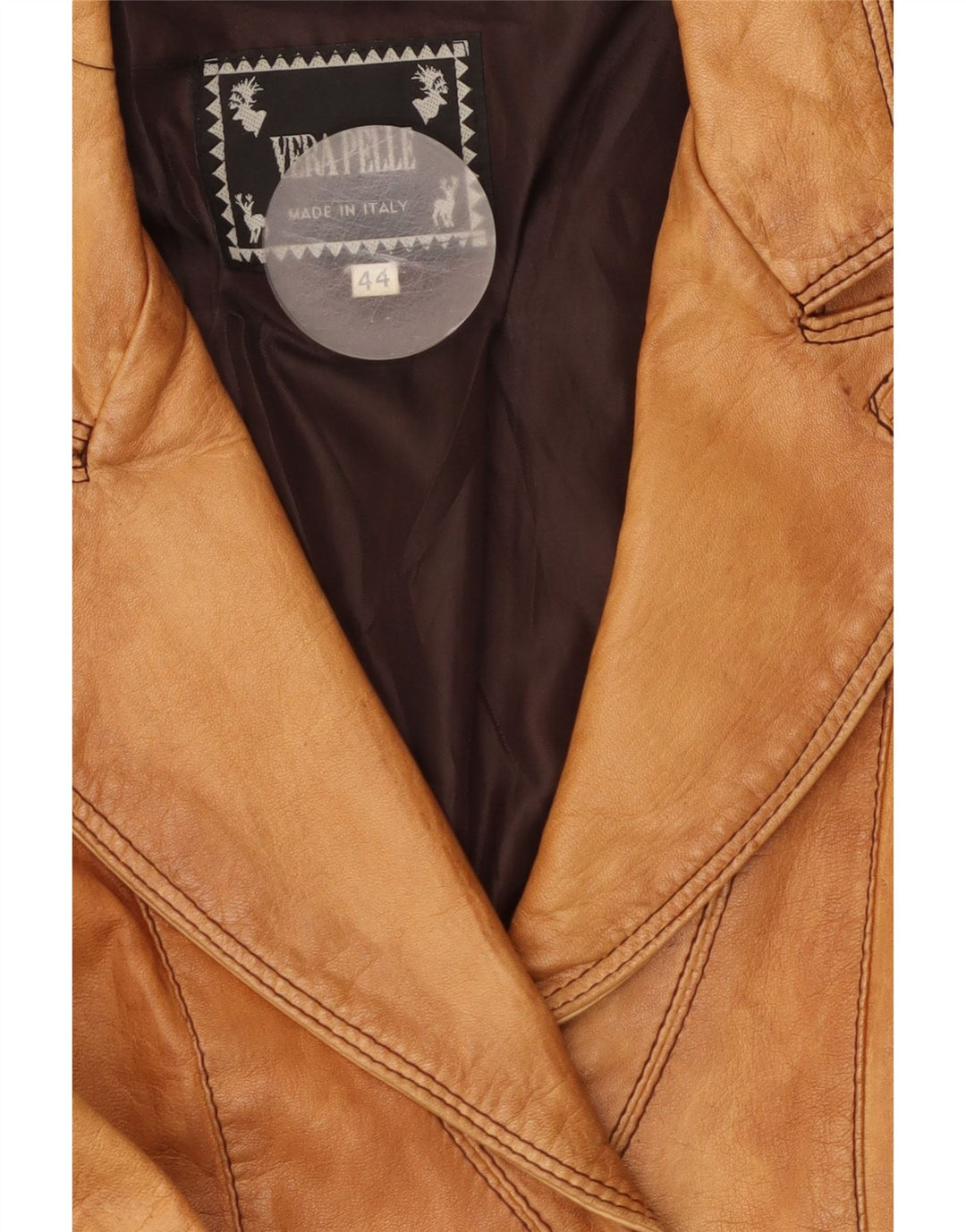 ВИНТАЖНЫЙ женский кожаный пиджак на 2 пуговицах IT 44 Средний Бежевый Кожаный