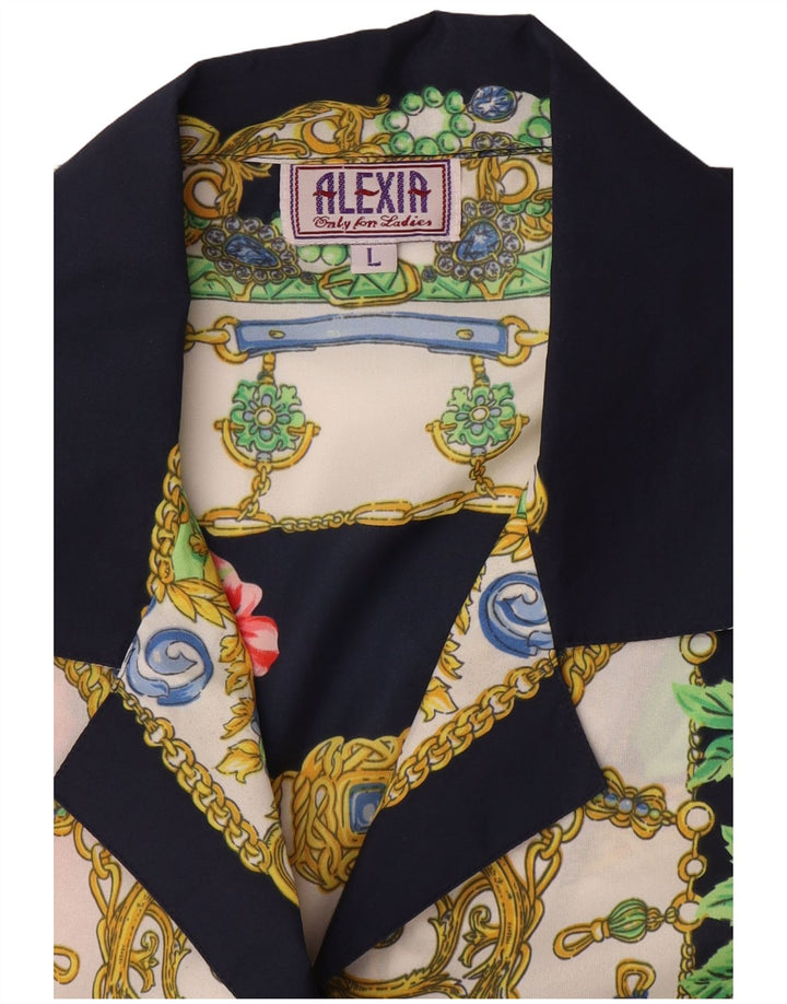 Женская блузка-рубашка с коротким рукавом Alexia UK 16, большая темно-синяя с цветочным принтом