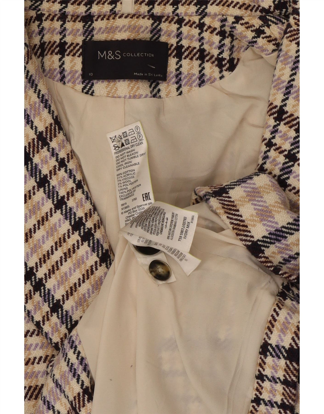 Женский пиджак Marks & Spencer UK 10, маленькая разноцветная клетка