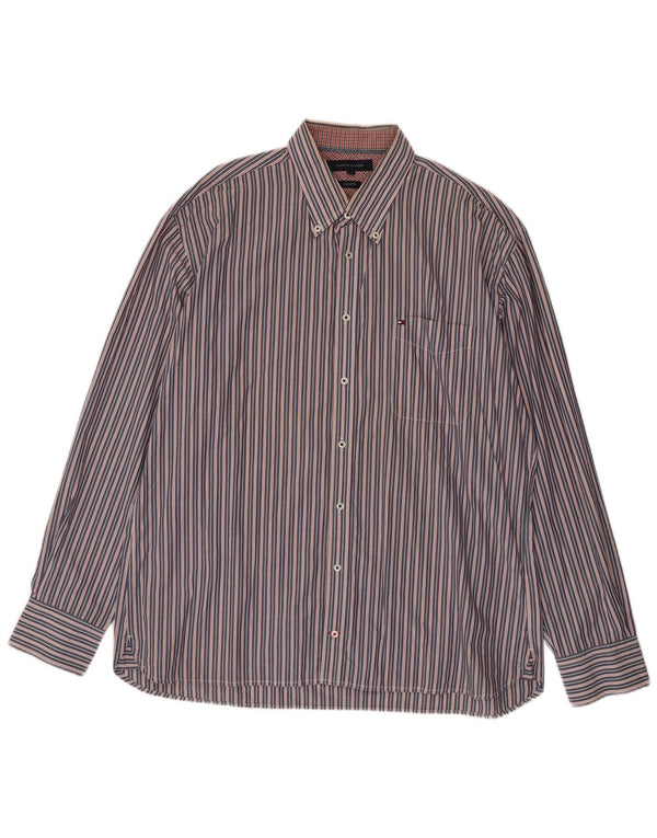 Tommy Hilfiger Мужская рубашка индивидуального кроя 2XL из хлопка в синюю полоску