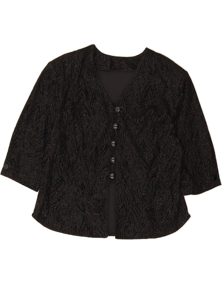 VINTAGE Womens Abstract Pattern 3/4 Sleeve Cardigan Top UK 16 Large Black Vintage Vintage and Second-Hand Vintage from Messina Hembry 