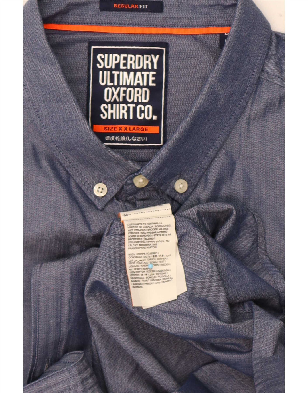 Superdry Мужская рубашка обычного кроя с коротким рукавом 2XL, синяя, хлопок