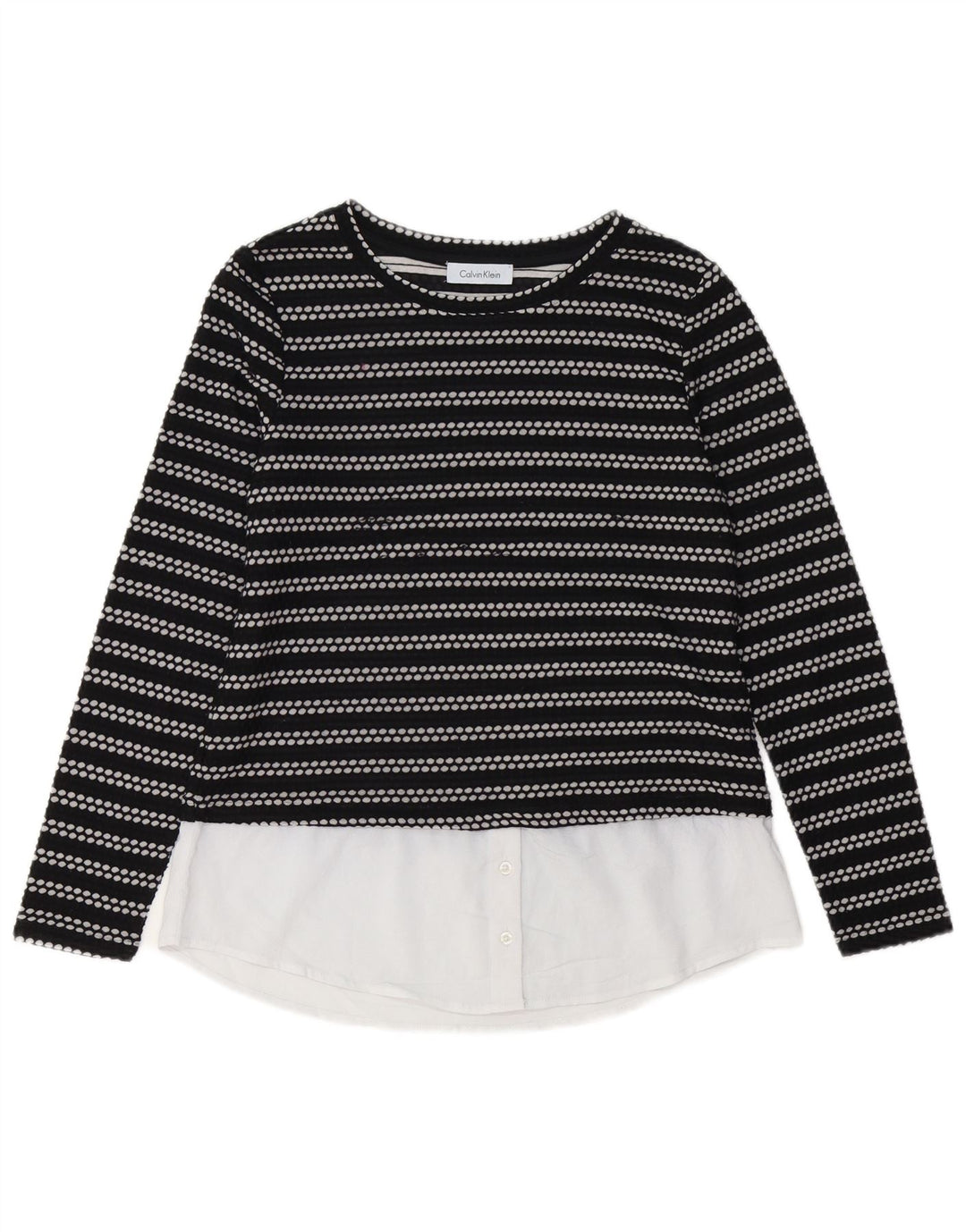 Женский топ CALVIN KLEIN с длинным рукавом UK 12, средний, черный в полоску
