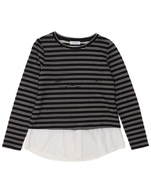 Женский топ CALVIN KLEIN с длинным рукавом UK 12, средний, черный в полоску