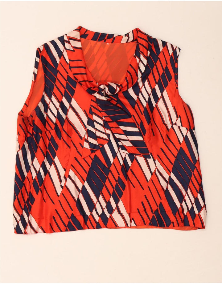 VINTAGE Womens Front Tie Sleeveless Blouse Top UK 14 Medium Red Striped